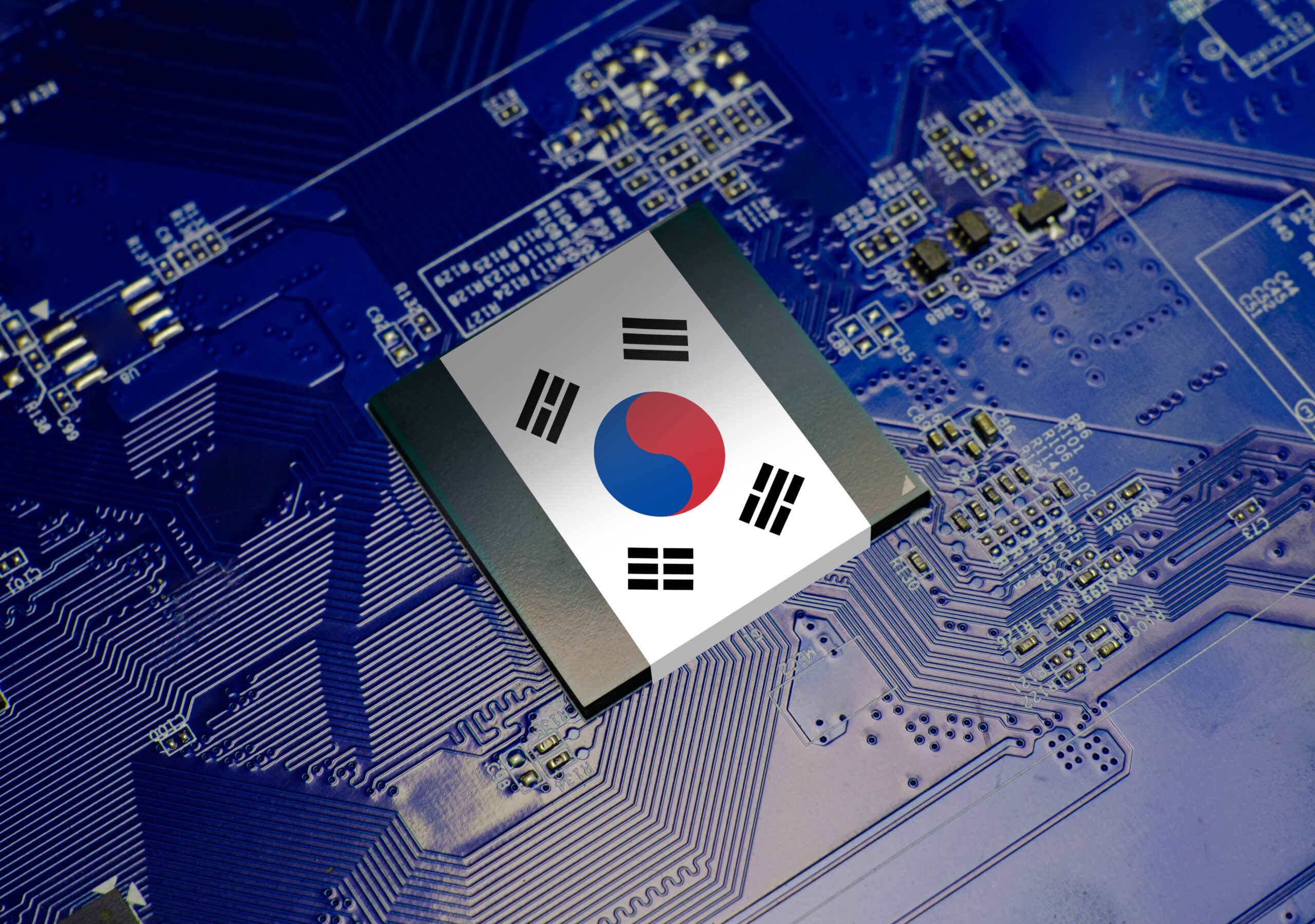 Darstellung der Südkorea-Flagge auf einem GPU Chipset.